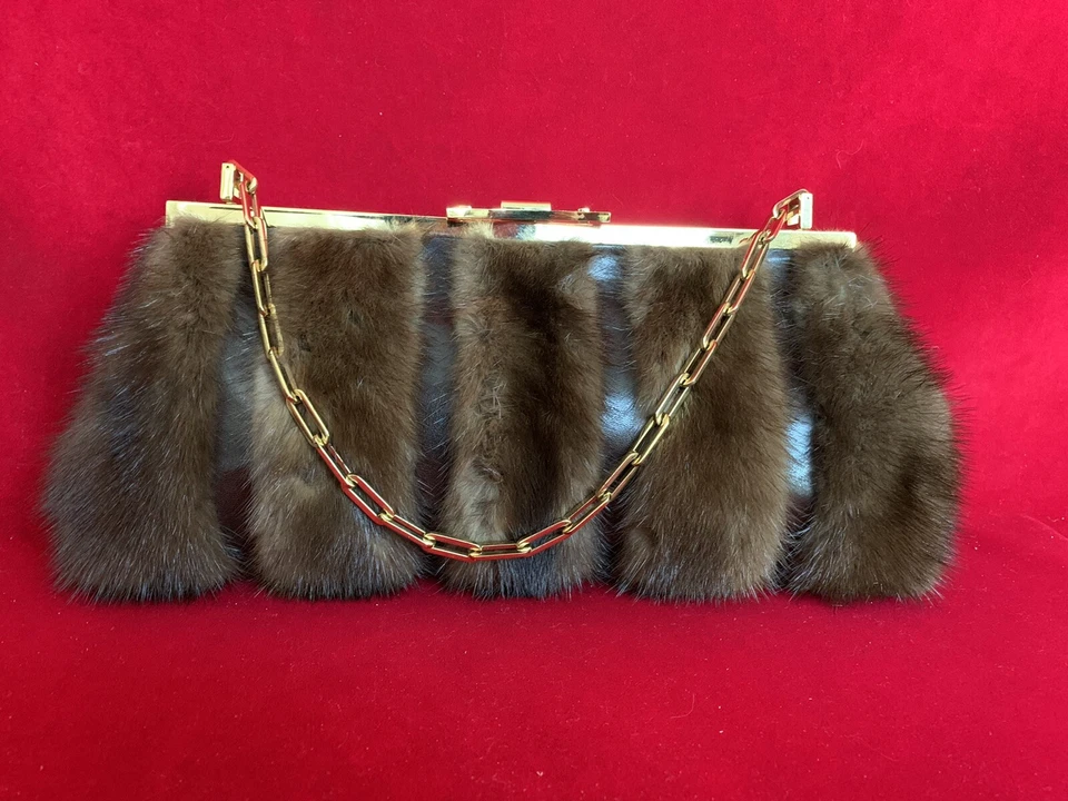 Sergio Rossi Brown Leather And Fur Clutch/ Small Shoulder Bag With Gold Hardware - Image 2 of 4