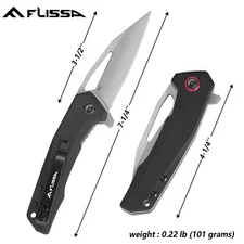 FLISSA Pocket EDC Knife Folding Knife 3.25" D2 Blade with G10 Handle Liner Lock