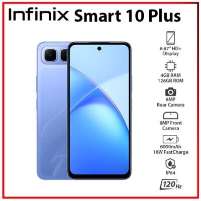 NEW Infinix Smart 10 Plus 4GB+128GB BLUE Dual SIM Unlocked Android Mobile Phone