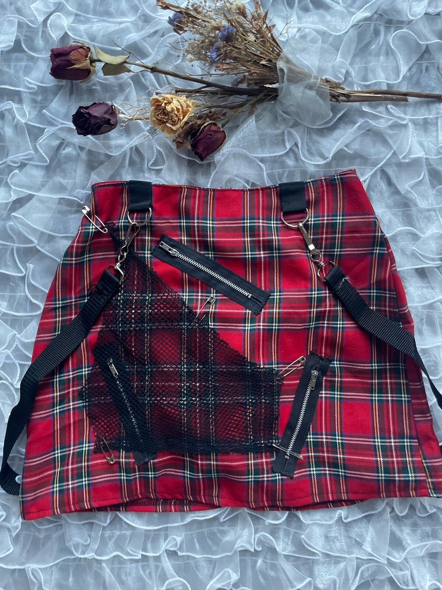 Vintage Y2k 2000s Red Plaid Tartan Mini Skirt XS Goth Gothic