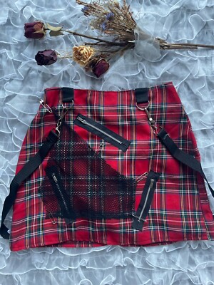 Vintage Y2k 2000s Red Plaid Tartan Mini Skirt XS Goth Gothic Punk