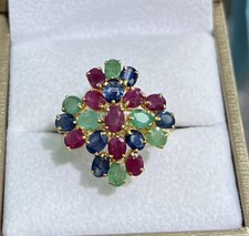 14k Solid Yellow Gold Flower Ring, Natural Mix Stones. Sz 7.25, 3.16 Grams