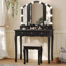 Makeup Vanity with10 Light Bulbs & 3 Color Lighting Modes,5 Drawers