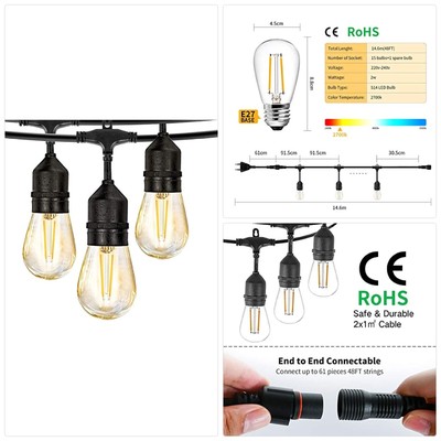 Led Outdoor String Lights 49ft Festoon Lights Outdoor Patio Cafe Lights Ebay
