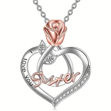 Sister I Love You Creative Heart Women Pendant Necklace Rhinestone Jewelry Gift