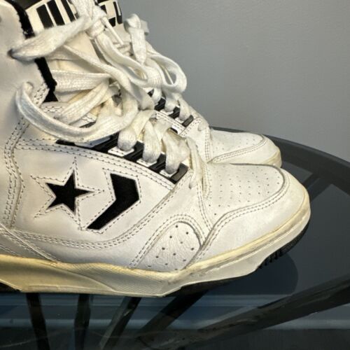 Sneakers alte vintage Converse Cons bianche nere uomo taglia 7,5 anni 90 RARA - Foto 4 di 24