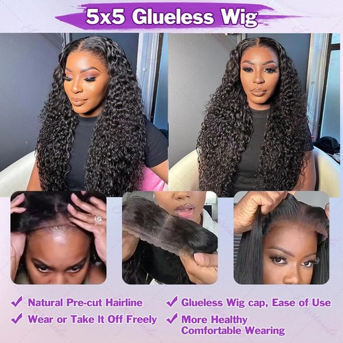 Deep Wave HD Lace Front Echthaarperücke lockig klebfrei Verschluss Perücken vorgezupft - Bild 8 von 12