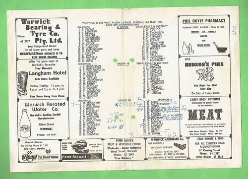 #D168. WARWICK V CHARLEVILLE RUGBY LEAGUE PROGRAM, 3rd May 1981 - Picture 2 of 2