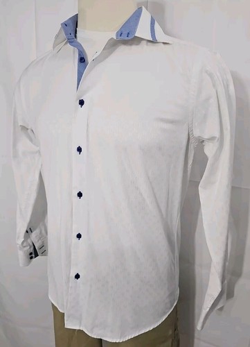 Cardinali Long Sleeve Button Shirt White Cotton Men's L Nice Dress Shirt 👔 - Picture 6 of 8