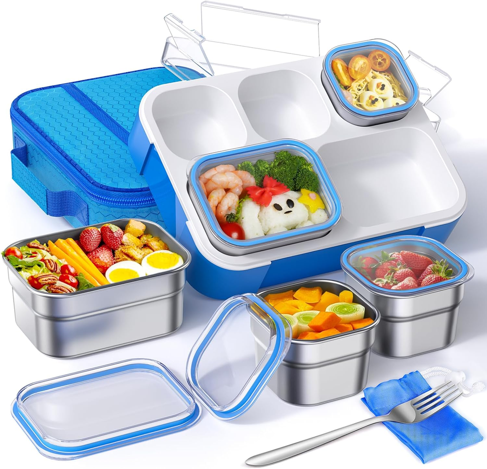 Stainless Steel Bento Lunch Box Set for Kids Adults 5-Compartment Leakproof