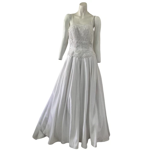 St Tropez Wedding Dress Beaded Bodice Long Train Tulle Ballgown White Size 6