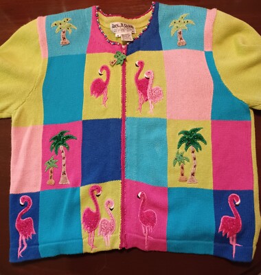 Jack B Quick Sweater Cardigan Womens Medium Fun Tropical Pink