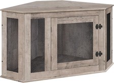 Corner Dog Crate Furniture End Table Greige Black