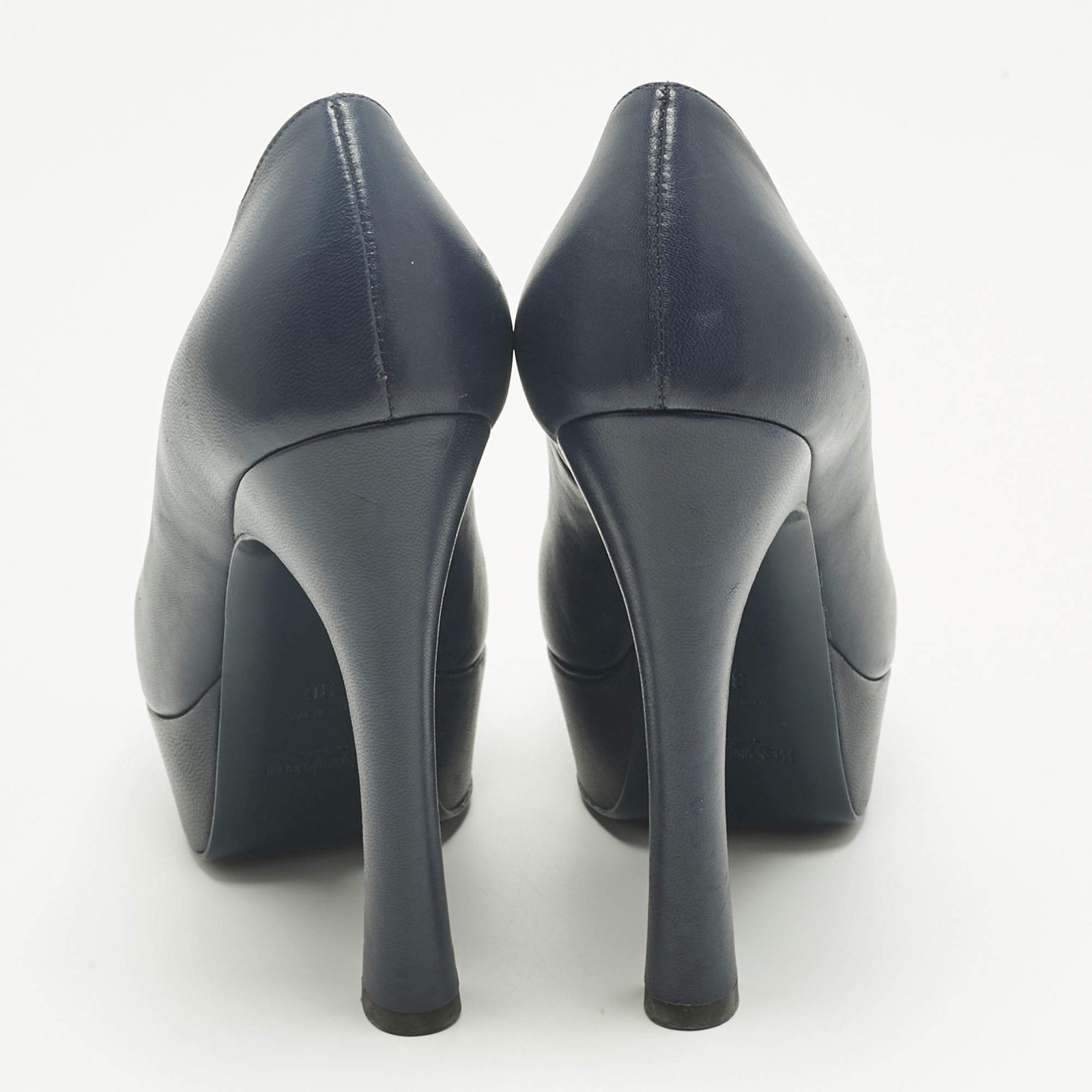 Yves Saint Laurent Navy Blue Leather Platform Peep Toe Pumps Size 36 thumbnail 5