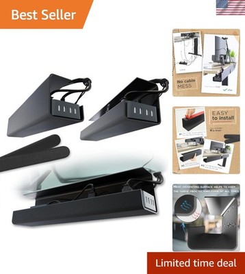 Under Desk Wire Organizer Tray - Spacious, Black Set of 2 for a Neat Workspace