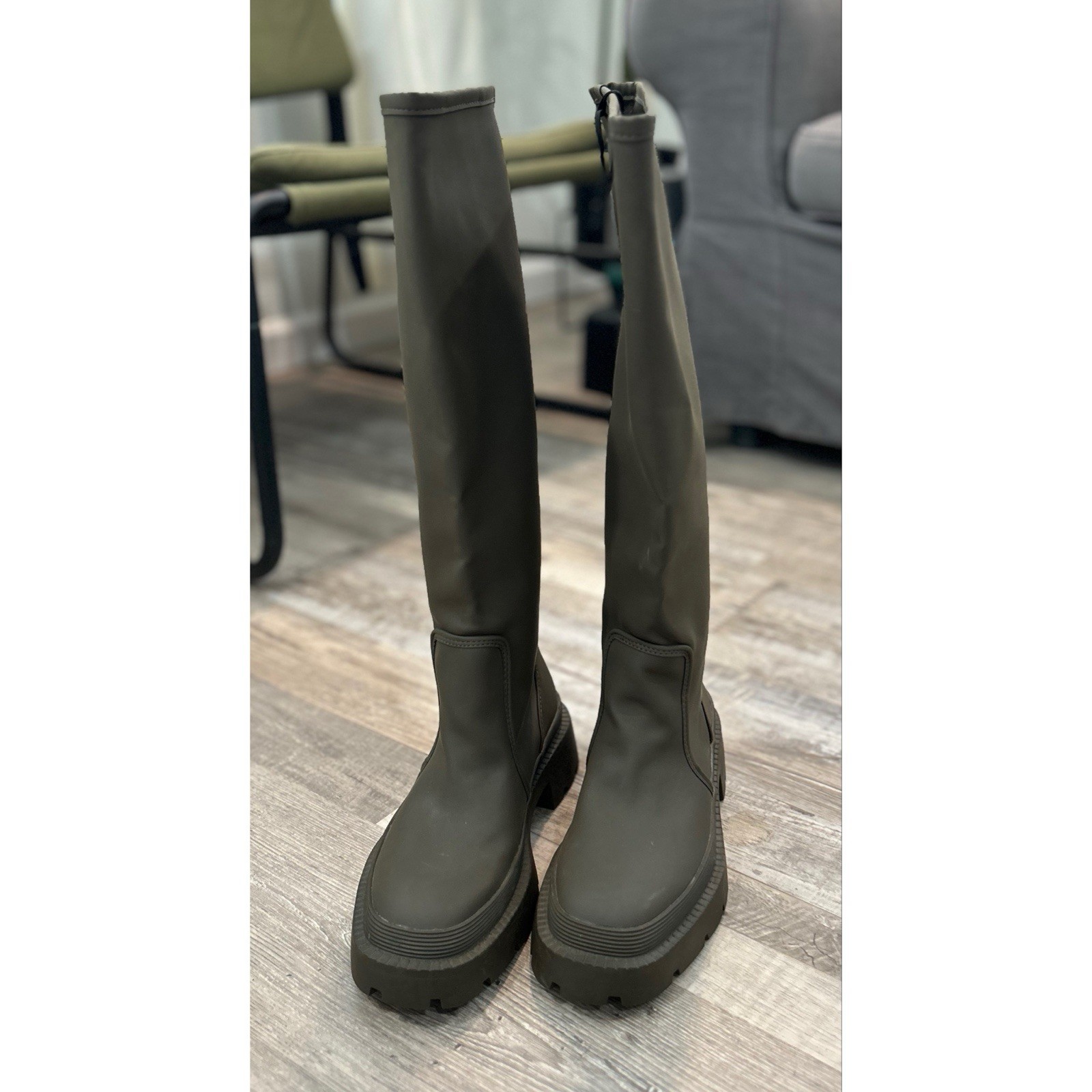 SAOLA Stivali in gomma Zara plateau gommati suola grossa combattimento verde pioggia 37 (6 5)