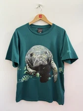 Vintage Habitat Wilderness Manatee Graphic T Shirt Teal 90s SeaWorld Mens Medium
