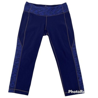 Athleta Be Free Crop Leggings Women Sz M Navy Blue Space Dye Yoga Pant Athletic