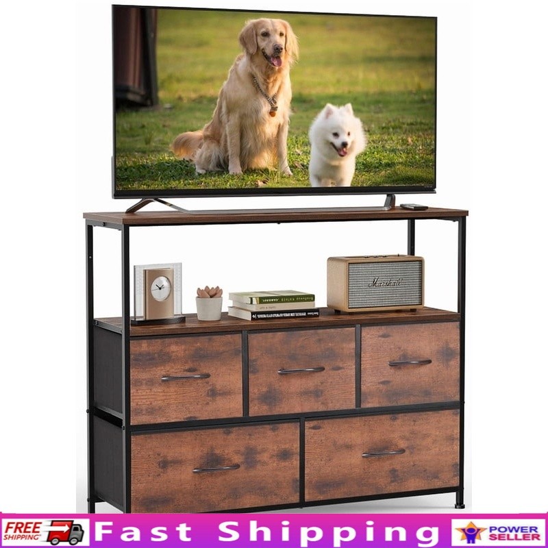 W/ 5 Fabric Drawers Adjustable Feet Bedroom Storage Solution Us