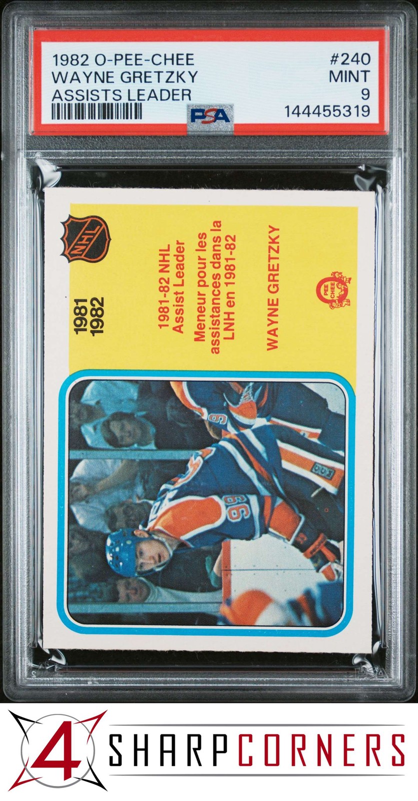 1982 O-PEE-CHEE #240 WAYNE GRETZKY OILERS HOF ASSISTS LEADER PSA 9