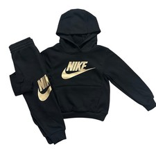  New Nike Black Logo Hooded Sweatshirt  Joggers Set Boys Size 4 5 6