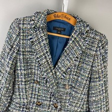 Ann Taylor Petite Tweed Blazer Jacket Womens 2P Blue Woven Preppy Career City