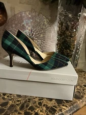 Sole Society So Jenn Green Woven Plaid Fabric Sz 6.5 Brand New In Box