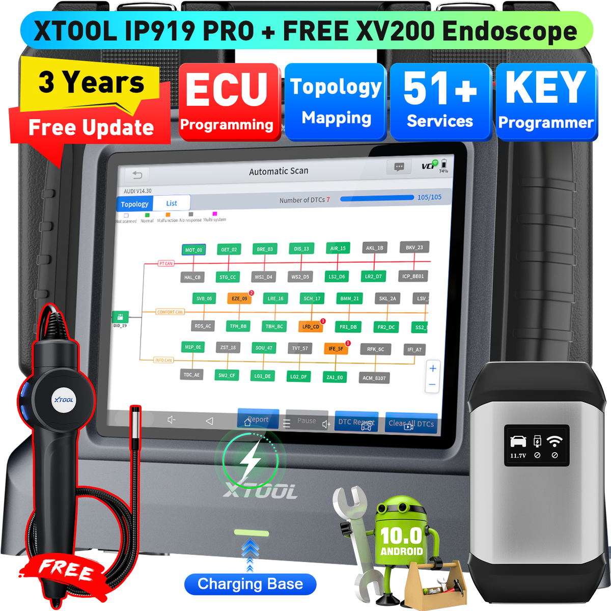 XTOOL IP919PRO Car OBD2 Scanner +XV200 Endoscope Diagnostic Tool - Foto 10