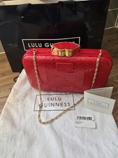 LULU GUINNESS RED SNAKESKIN FIFI CLUTCH BAG WITH GOLD TONE CHAIN VGC