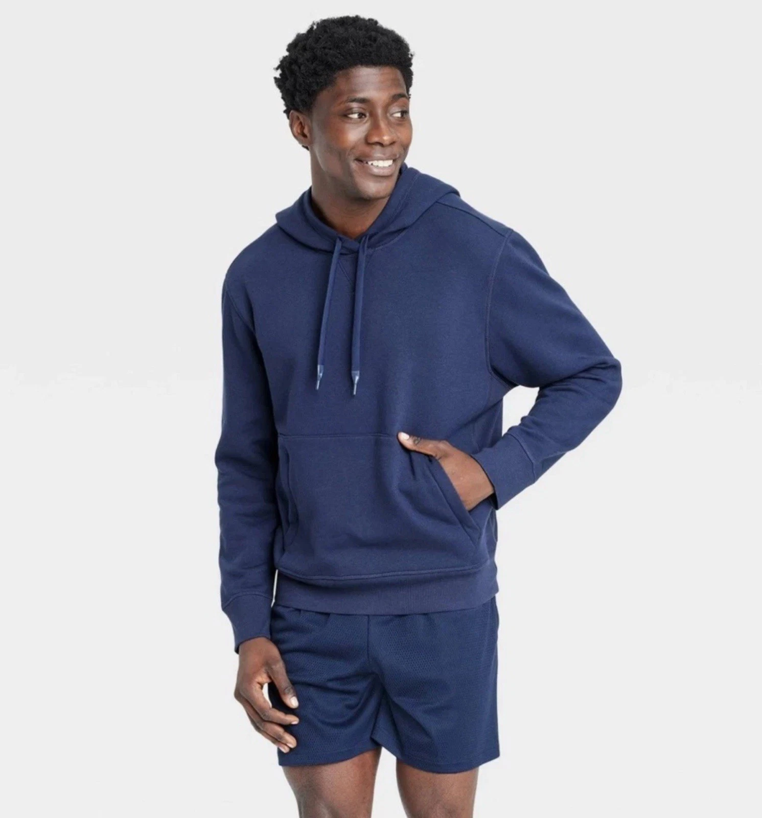 🥥 All in Motion Men's Cotton Navy Blue Fleece Hoodie Sweatshirt Size M🆕
