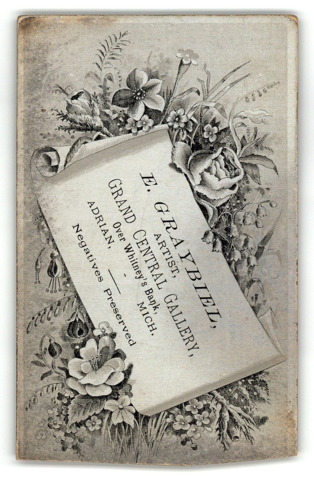 Antique CDV Circa 1870s E. Graybiel Handsome Man With Mustache Suit Adrian Mich. — additional view