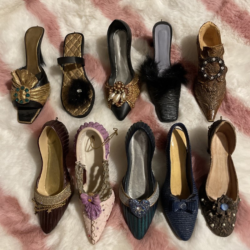 10 RARE Shoe Ornament Collection. Mini Shoe Holiday Decor.