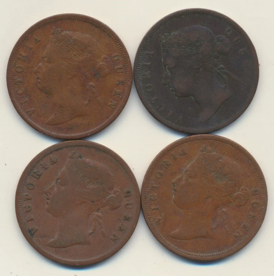 Straits Settlements: 1877, 1887, 1888, 1890 Queen Victoria 1 Cent (4 Coins) - Image 1 of 2