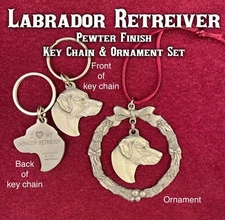 Rawcliffe Pewter Labrador Retriever Key Chain and Ornament Set