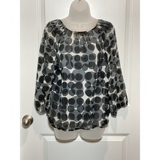 Banana Republic Polka Dot Sheer Blouse Womens L Long Sleeve Gathered Neck Office