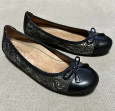 Vionic Minna Black Boa Leather Ballet Flats Orthotic Comfort Slip Ons Size 6.5