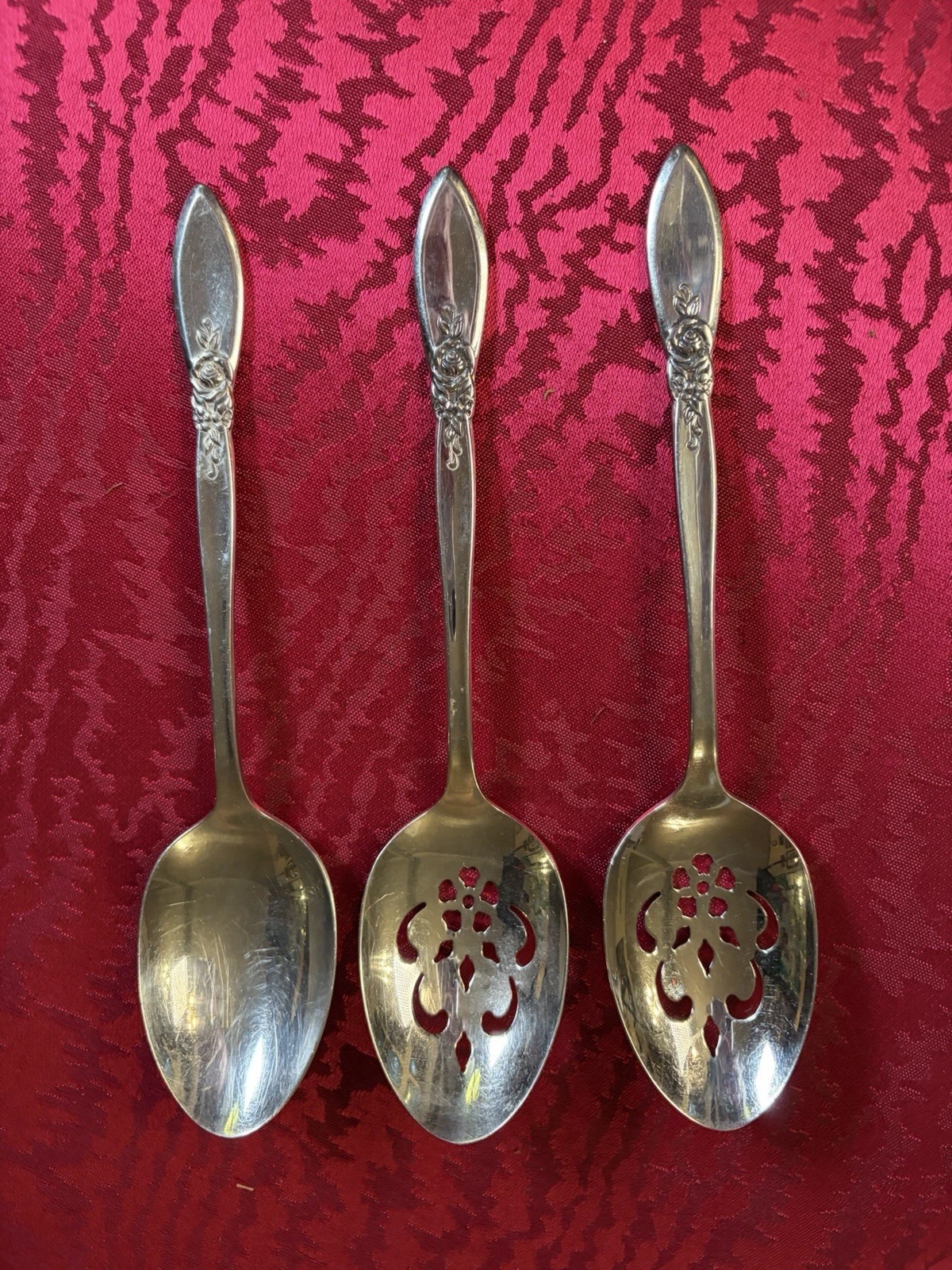 Oneida Community Stainless Flatware SPRING ROSE 3 Serving Spoons 1987