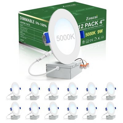 12 Pack 4 Inch Ultra-Thin LED Recessed Ceiling Light with Junction Box, 5000K...