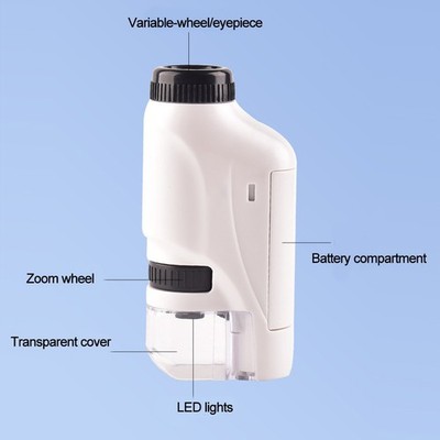 Monokular Mikroskop tragbar 60X 120X mit LED Licht und Smartphone Halterung