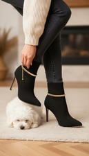 Women Gold Metal Chain 2 Boot Bracelets Shoe Anklet Elastic Band Adjustable SET