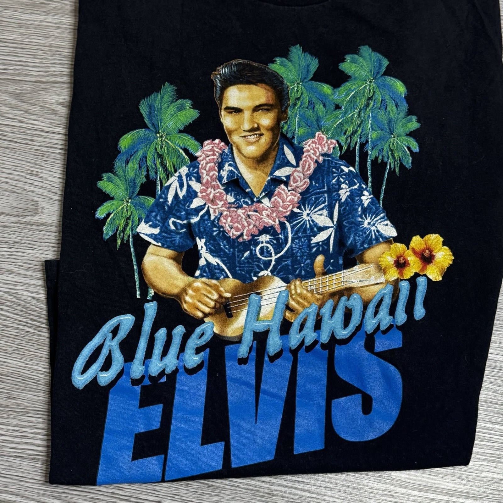 Vintage 90s Black Elvis Presley Blue Hawaii Rock Music T Shirt 1998 Sz Large image 4