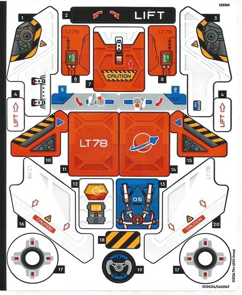 LEGO STICKER SHEET 42178 SURFACE SPACE LOADER LT78 from set New & Genuine