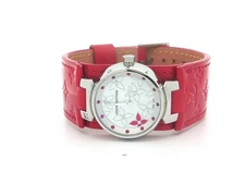 Louis Vuitton Limited Edition 28mm Watch Ref. Q121J w/ Printed Red Leather Strap