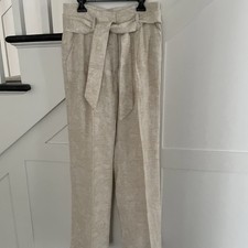 NWT Elie Tahari Tie Front High Rise Pant In Sand Women  s Size 6 Linen Blend 295