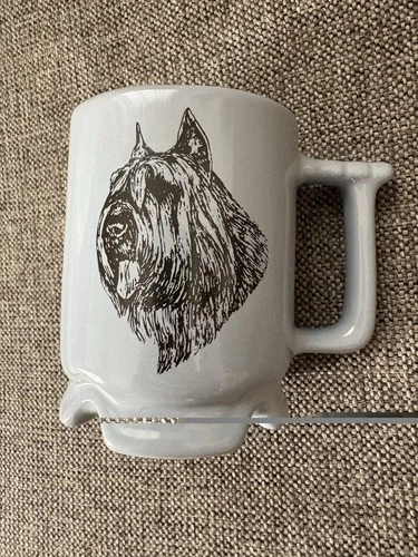 Vintage Frankoma Blue Scottie Dog Pottery Mug Footed Base