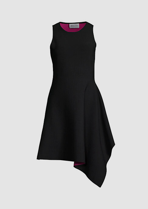 double knit flare dress $510 Milly Women's Black Sleeveless Asymmetrical Size L Supercycle product
