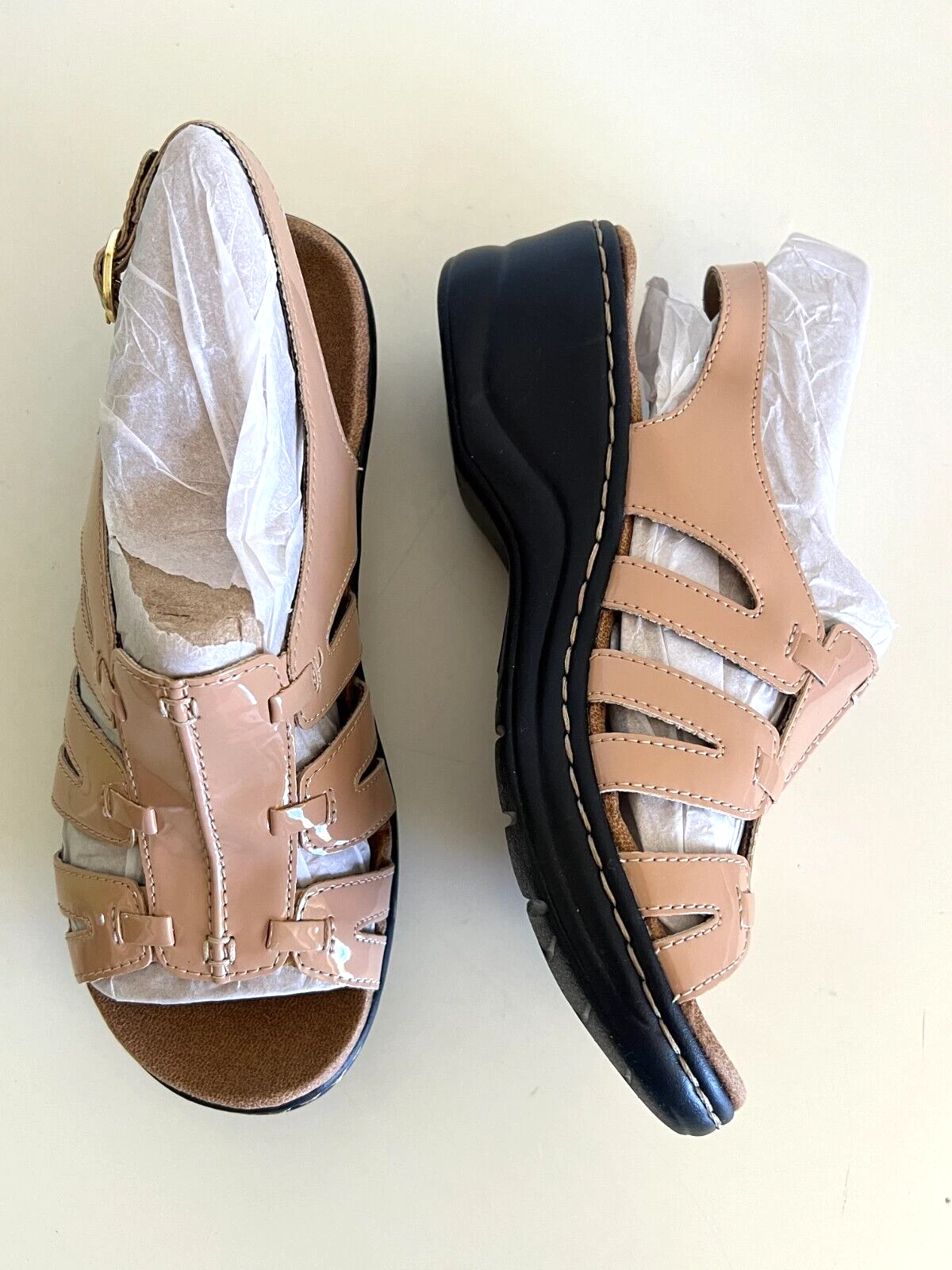 Sandali Clarks Lexi calendula in pelle leggeri nudi verniciati slingback larghi 6