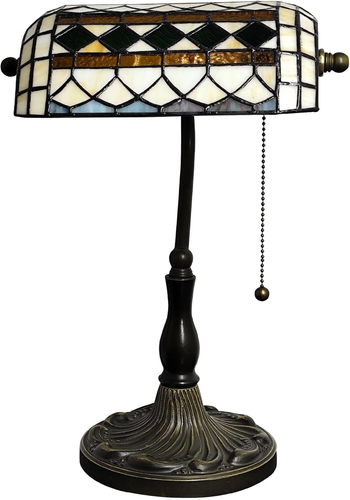 Small Tiffany Style Banker Table Lamp Small Stained Glass Piano Desk Lamp Vintag - Picture 6 of 6