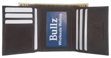 Genuine Leather Cowhide Leather Mens Trifold Wallet 6 Cards 1 ID window Brown