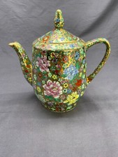 China Porzellan Kaffeekanne Blumen Vergoldung neuwertig Deko chinesisch 20 cm